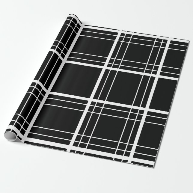 Black & White Tartan Wrapping Paper (Unrolled)