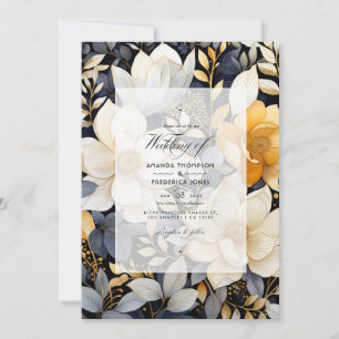 Black, White, Taupe Gold and Shimmery Gold Wedding Invitation