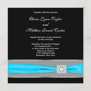 Black White Teal Blue Teal Black Wedding Invitation