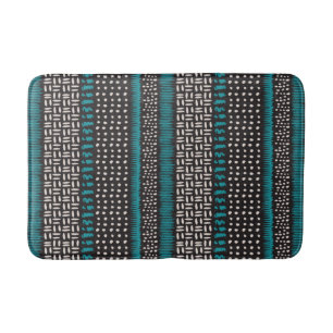 Black White Teal Dots Spots Zigzags Pattern  Bath Mat