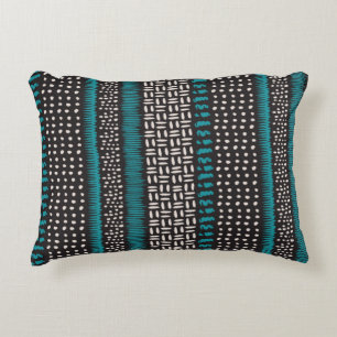 Black White Teal Dots Spots Zigzags Pattern   Decorative Cushion