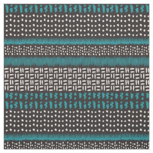 Black White Teal Dots Spots Zigzags Pattern  Fabric