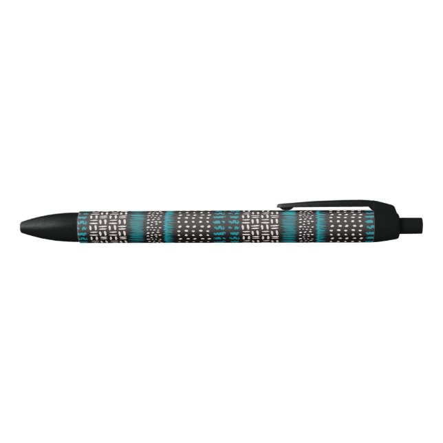 Black White Teal Dots Spots Zigzags Pattern Ink Pen (Top)