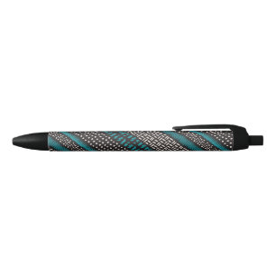 Black White Teal Dots Spots Zigzags Pattern Ink Pen