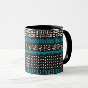 Black White Teal Dots Spots Zigzags Pattern Mug