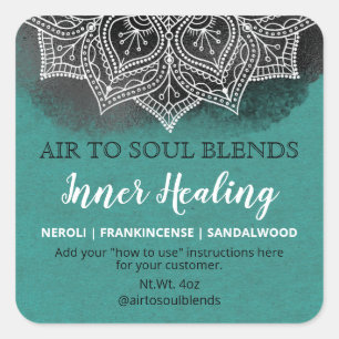 Black White Teal Mandala Healing Blend Labels