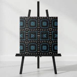 Black White & Teal Modern Geometric Pattern Ceramic Tile
