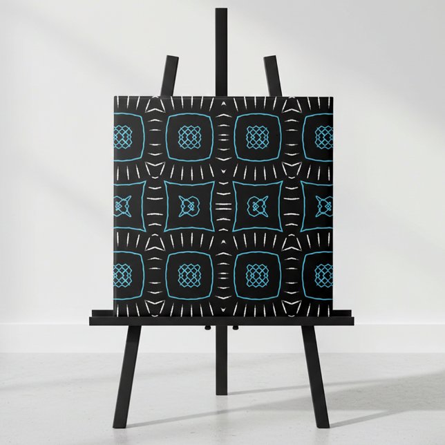 Black White & Teal Modern Geometric Pattern Ceramic Tile (Creator Uploaded)