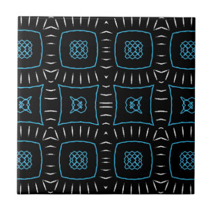 Black White & Teal Modern Geometric Pattern Ceramic Tile