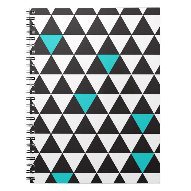 Black White Teal Turquoise Geometric Triangles Notebook (Front)