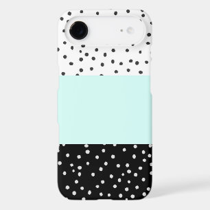 Black white teal watercolor polka dots pattern