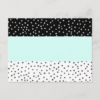 Black white teal watercolor polka dots pattern postcard