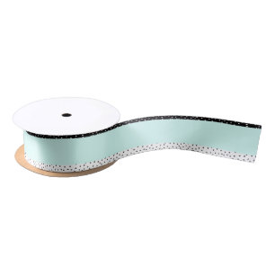 Black white teal watercolor polka dots pattern satin ribbon