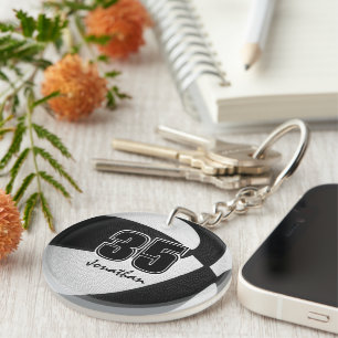 Black white team colours boys girls basketball key ring