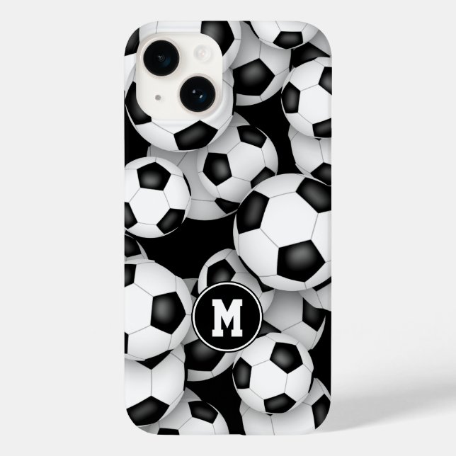 Black white team colours kids soccer balls pattern Case-Mate iPhone case (Back)