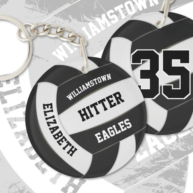 black white team colours personalised volleyball key ring (Creator Uploaded)