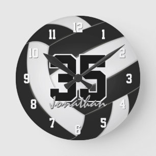 black white team colours players name volleyball round clock