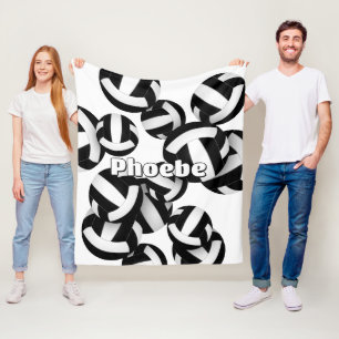 black white team colours volleyballs girls sports fleece blanket