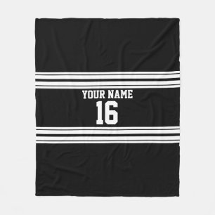 Black White Team Jersey Custom Number Name Fleece Blanket