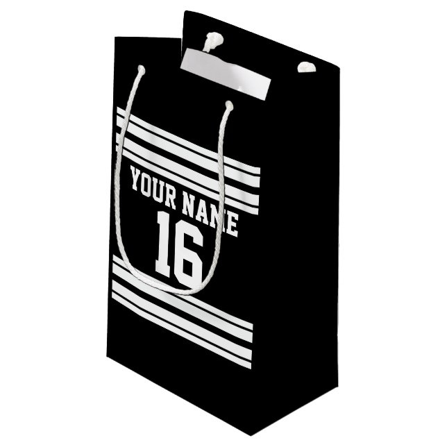 Black White Team Jersey Custom Number Name Small Gift Bag (Back Angled)