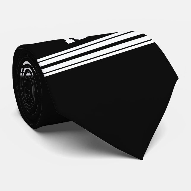 Black White Team Jersey Custom Number Name Tie (Rolled)