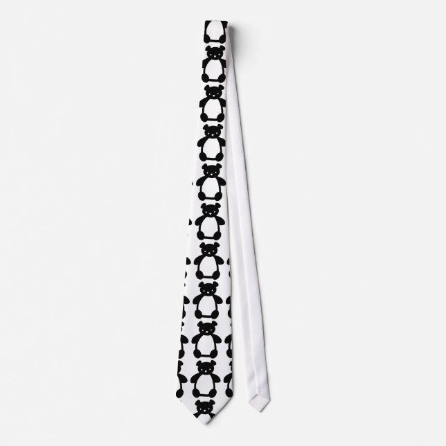 Black white teddy bear pattern tie (Front)