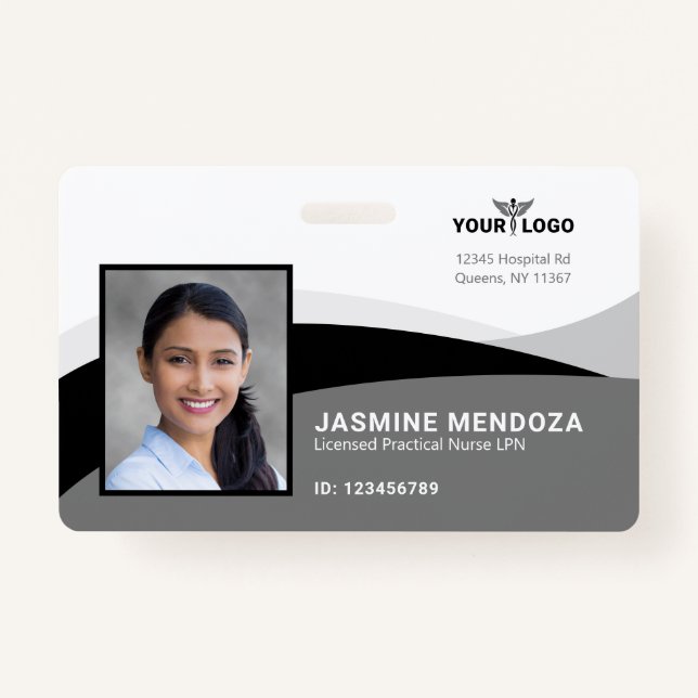 Black White Template Business Logo Photo Name ID ID Badge (Front)