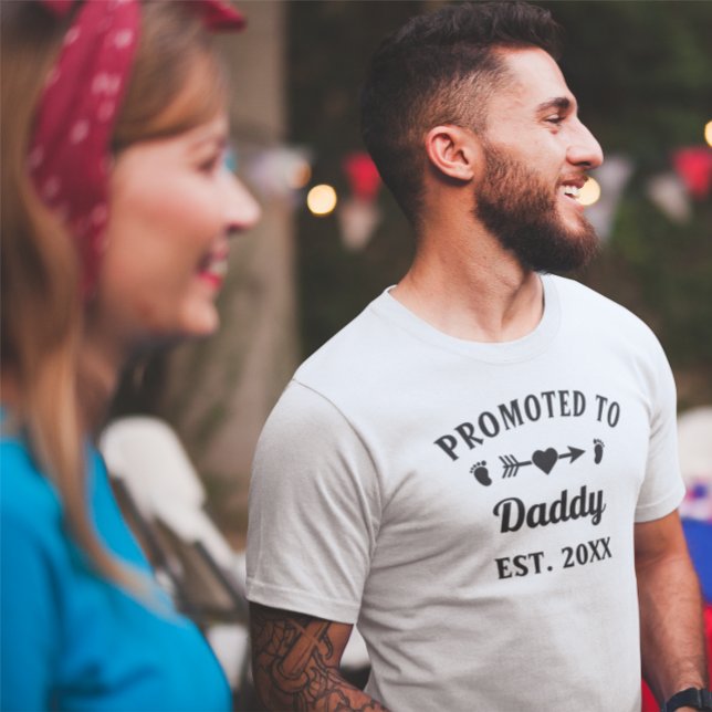 Black White Text Promoted To Daddy New Fatherhood T-Shirt (Creator Uploaded)