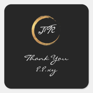 Black White Thank Monogram Gold Ring Save The Date Square Sticker