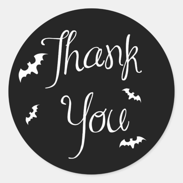 Black & White Thank You Bats Halloween Sticker (Front)