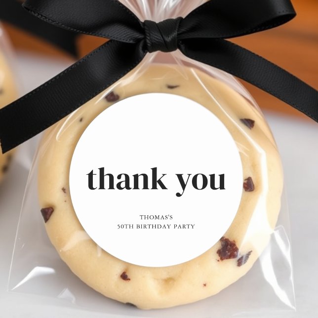 Black & White Thank You Birthday Favour Classic Round Sticker (Creator Uploaded)