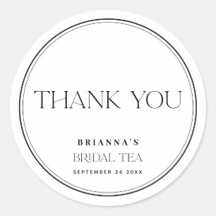 Black & White Thank You Bridal Tea Classic Round Sticker