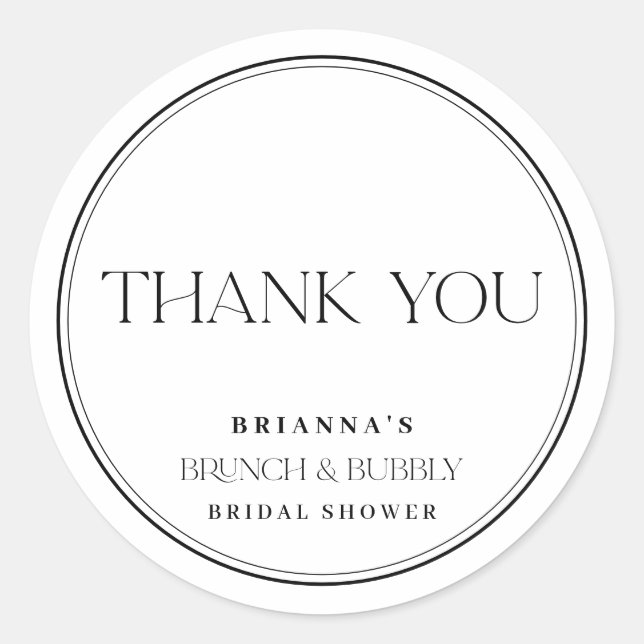 Black & White Thank You Brunch & Bubbly Classic Round Sticker (Front)