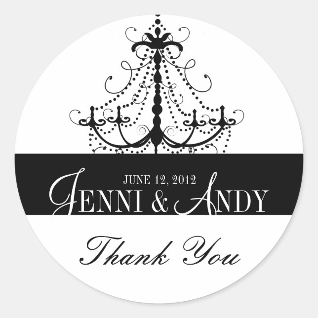 Black White Thank You Chandelier Wedding Sickers Classic Round Sticker (Front)
