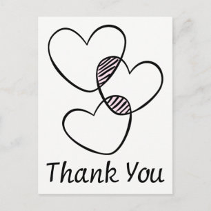 Black & White Thank You Hearts Wedding Party Postcard