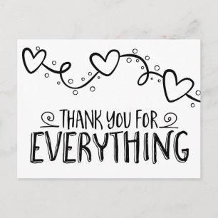 Black & White Thank You Hearts Wedding Party Postcard