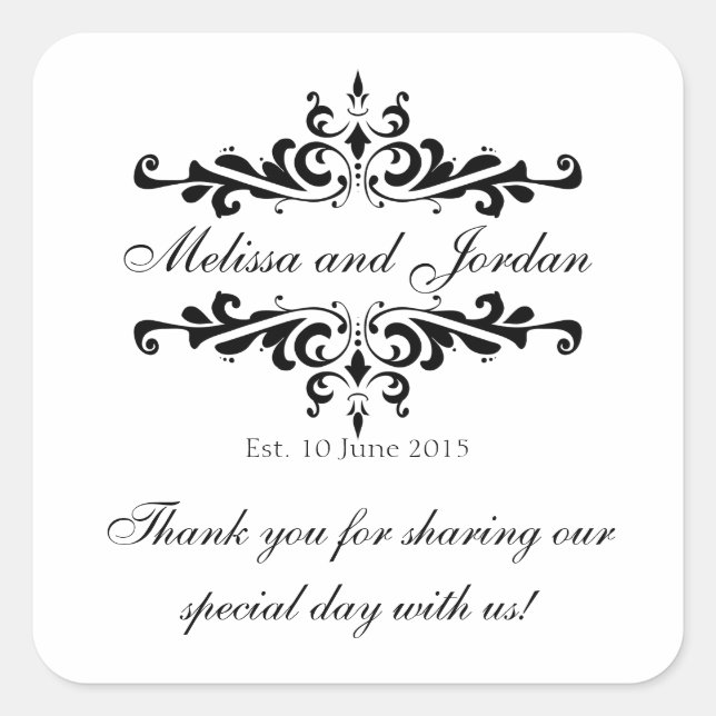 Black White Thank You Sticker for Wedding Favours (Front)