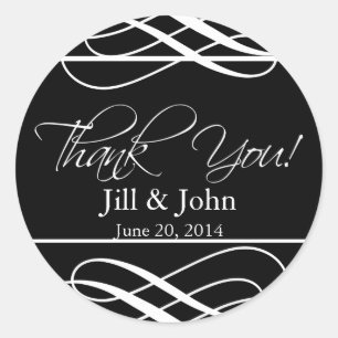 Black White Thank You Wedding Favour Label Sticker