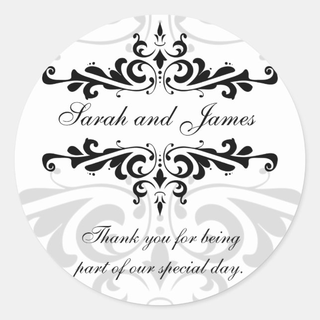 Black White Thank You Wedding Favour Sticker (Front)