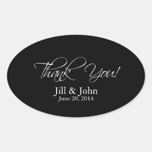 Black White Thank You Wedding Favour Sticker Oval