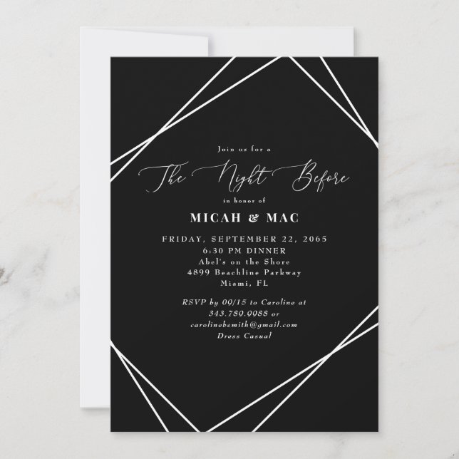 Black & White The Night Before Rehearsal Dinner Invitation (Front)