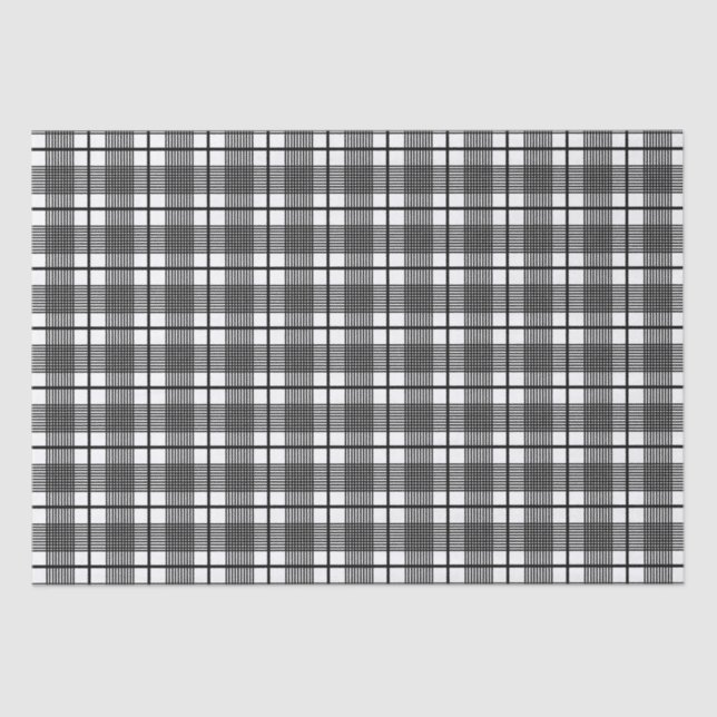 Black White Thin Glen Plaid Pattern Tissue Paper (Front)