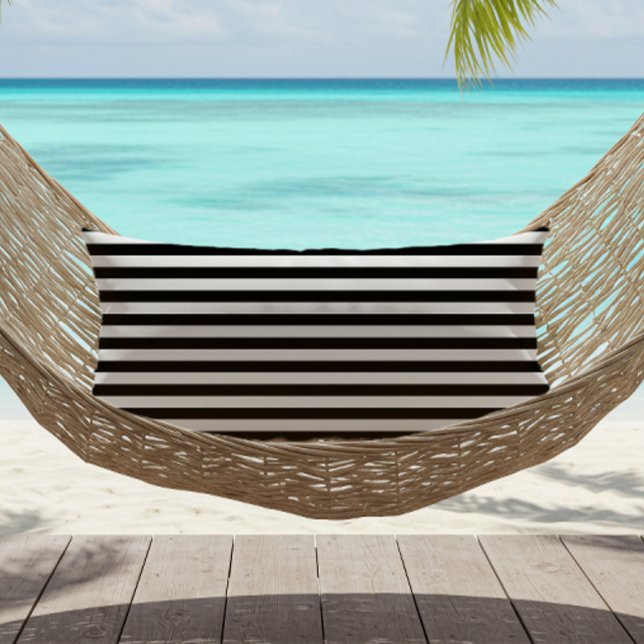 Black White Thin Horizontal Stripes Outdoor Lumbar Cushion (Creator Uploaded)