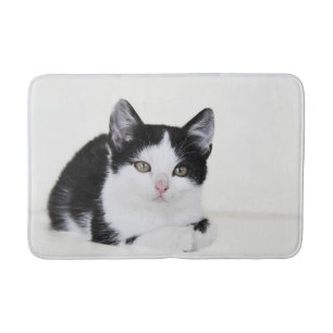 Black White Thoughtful Kitten Bath Mats