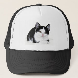 Black White Thoughtful Kitten Trucker Hat