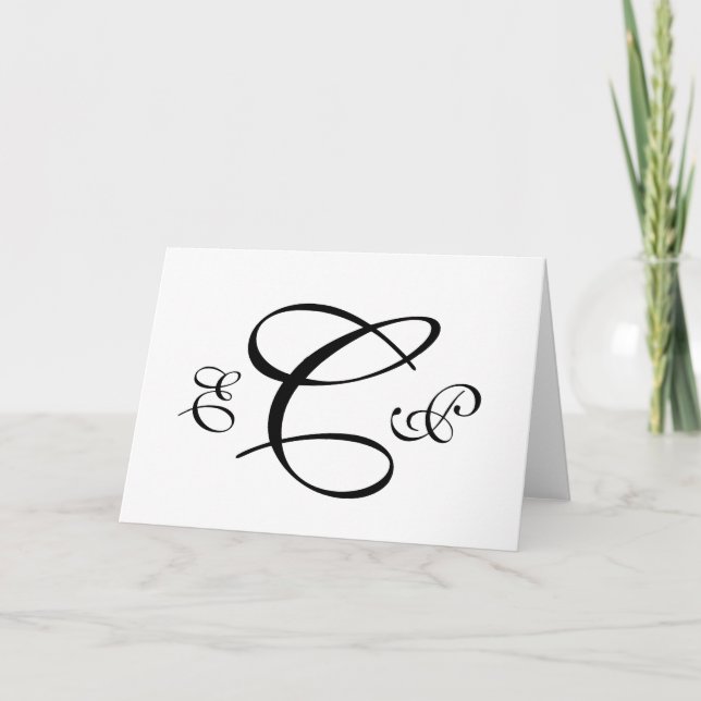Black White Three Letter Monogram Wedding Card (Front)