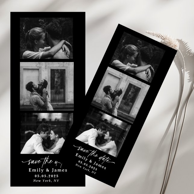 black white Three photo calligraphy chic script Invitation (Creator Uploaded)