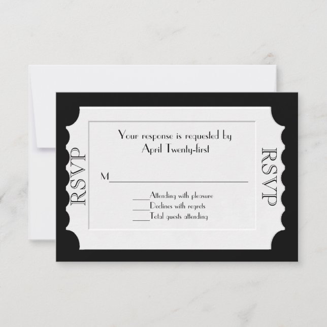 Black & White Ticket Look RSVP Response Card (Front)