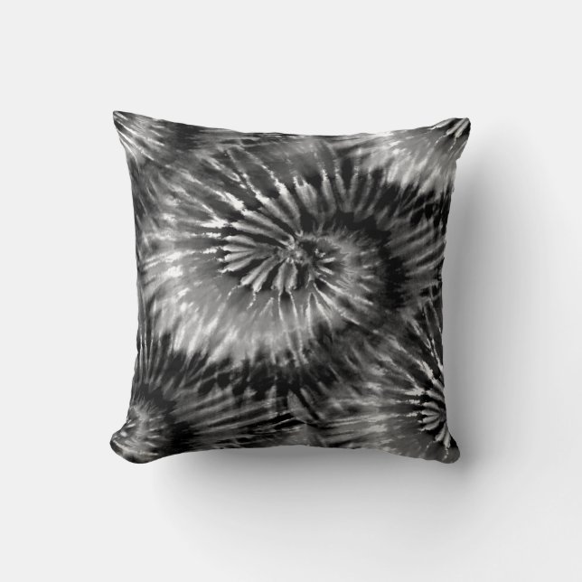 Black & White Tie Dye Starburst Spiral Retro Cushion (Front)