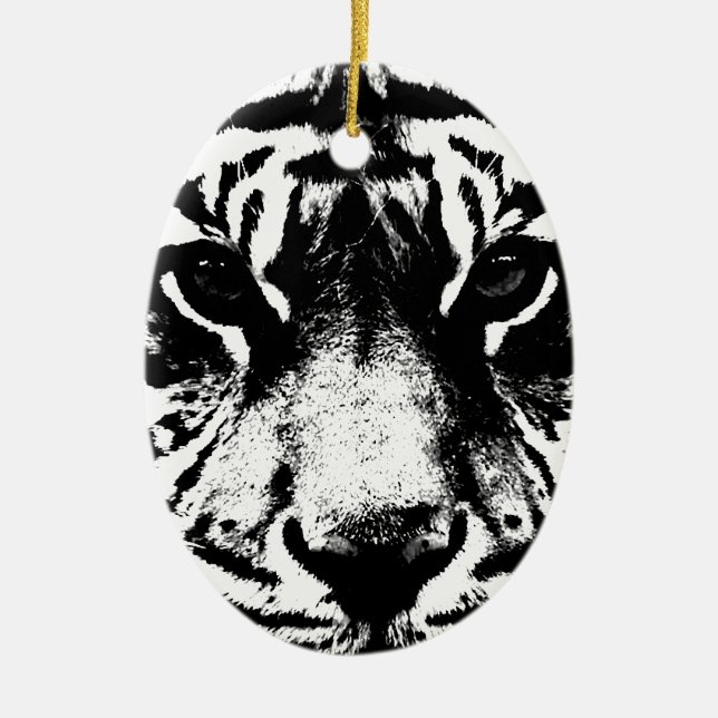 Black & White Tiger Ceramic Ornament (Front)